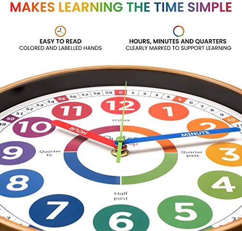 Oyster&Pop Kids Wall Clock - Silent 10" Analog Learning Clock for Classroom - Image 2