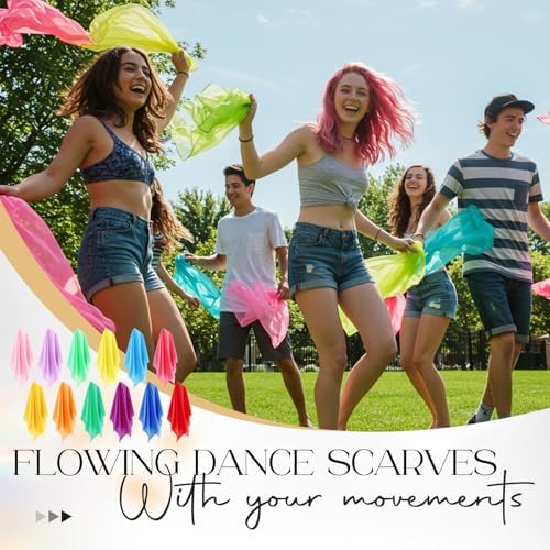Shyyween 12 Pcs Chiffon Juggling Scarves Dance Scarves Bulk 24 x 24 Inches Colorful Square Soft Scarfs for Music Movement Education Musical Performance Magic Trick Props Accessories - Image 7