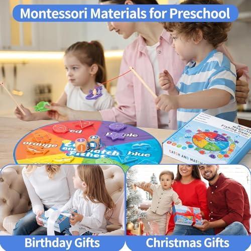 Montessori Toys for 3+,Wooden Magnetic Fishing Game Educational Shape & Color Sorting for Kid 3-5,Boy Girl Preschool Learning Motor Skill Matching Activity Toy for Age 3+ (Foldable mat) - Image 5