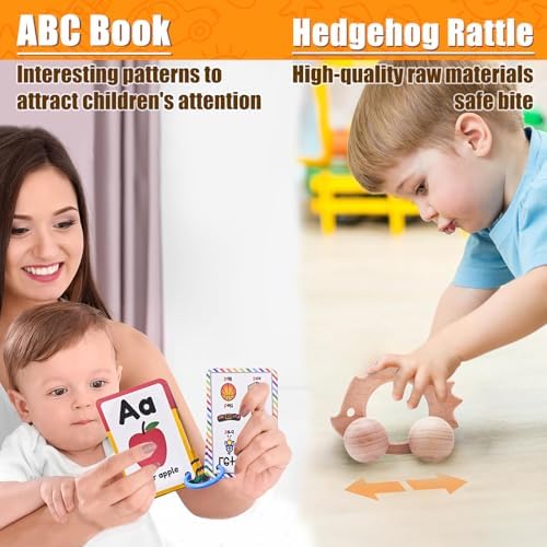 Montessori Educational Toys for Babies 7-12 Months, 7 in 1 Early Learning Educational Kit for Toddlers Gifts, Includes Spinning Drum, Permanent Box, Red Mirror Knob Puzzle, Hedgehog Rattle and More - Image 7
