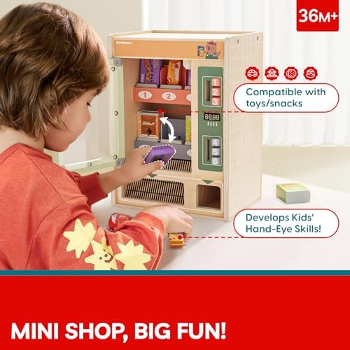 TOP BRIGHT Wooden Vending Machine Set with Snacks, Pretend Play Ages 3+ - Image 4