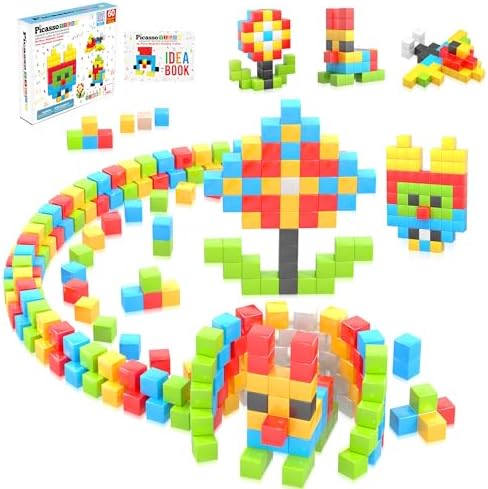 PicassoTiles 60pc Magnetic Puzzle Cube Building Set 1 Inch 3D Blocks STEM Construction Toy for Toddlers Kids Boys Girls Age 3+ Montessori Learning Travel Sensory Gift with Educational Idea Book PMC60 by PicassoTiles