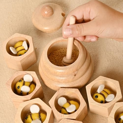 2pcs Wooden Beehive Toys with lid and Honey Stick - Image 5