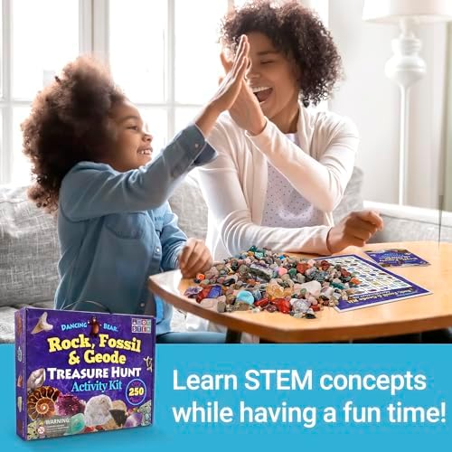 DANCING BEAR Rock, Mineral & Geodes Treasure Hunt Activity Kit (250 Pc Set) Real Shark Teeth Fossils, ID Sheet & Rock Book, STEM - Image 5