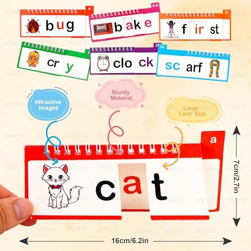 Phonics Flash Cards, Word Family Build Book with 40 Read and Rhyme Flip Books, Learn to Read Sight Words, Kindergarten Reading Games, Preschool Homeschool Educational Learning Activities - Image 3