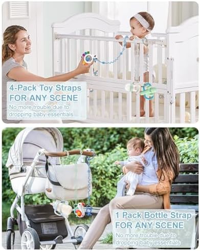 LittleHugs Toy Straps for Stroller, Silicone Baby Tether Pacifier Clip, No Throw Travel Leash for High Chair, Car Seat (Boy-3 Pack) - Image 7