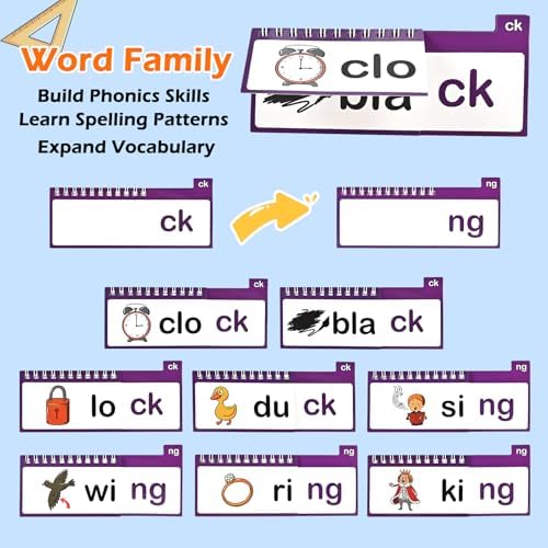 40 Phonics Flash Cards, Word Family Build Book, Read & Rhyme Flip Books for Kids, Learn to Read Activity Books with Sight Words, Alphabet & Vowel Learning Games for Preschool Kindergarten Homeschool - Image 4
