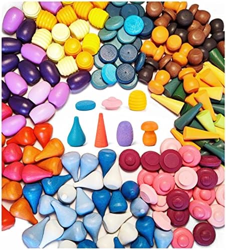 MIKNEKE 162 Wooden Loose Parts Sensory Bin Filler, Mandala Rainbow Stacker Open Ended Toy, 27 Colors Sensory Training Educational Set by MIKNEKE