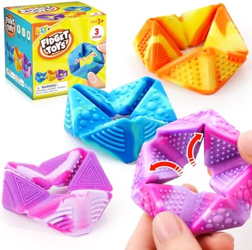 KLT Fidget Sensory Toys for Kids: 3 Pack Textured Flip Toys - Quiet Small Fidgets for Classroom Focus - Stress Relief Toys for Autism & ADHD Calm Down by KLT