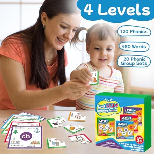 Torlam Phonics Puzzle Cards Level 1-4, Learn to Read Rhyming Games Phonics Flash Cards Spelling CVC Words, Digraphs Blends, Long Vowel, Silent E, Trigraphs Sight Words for Toddlers Kids Kindergarten - Image 2