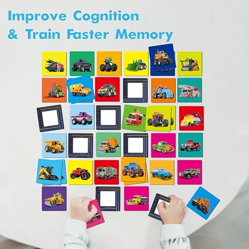 Hebayy Truck Matching Game, 72 PCS Traffic Memory Matching Cards for Toddlers 36 Pairs Transportation Memory Cards Educational Toys for Preschool Boys & Girls 4 5 6 Years Old - Image 5