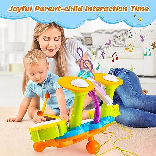 Kids Drum Set for Toddlers Musical Baby Toys Boy Gifts Montessori Baby Girl Toys with Microphone Light Up Learning Toys Birthday Gifts for Infants Toddler Age 3+ - Image 6