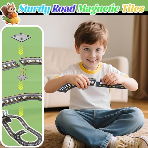 SKTMYY 153PCS Magnetic Tiles Road Set with Toy Car & Flowers Building Toy, Magnet Tiles for Kids, Magnetic Building Blocks, STEM Toy Gift for Boys and Girls, Garden Track Themed - Image 5