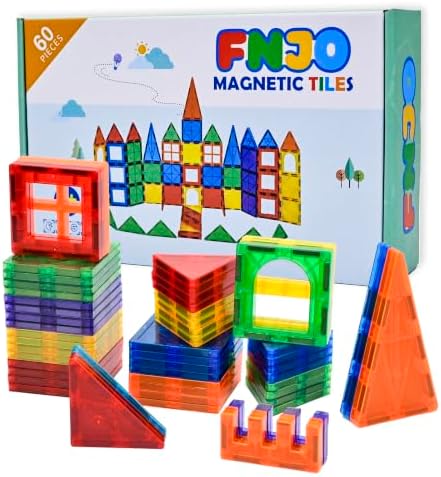 FNJO Magnetic Tiles, Magnet Building Set,60 PCS Building Blocks Set STEM Preschool Montessori Toy for Kids Boys Girls - Image 5