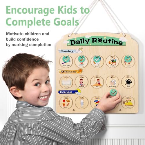 Wooden Visual Schedule for Kids 3-6 Year Old - Three Rows Hanging Daily Schedule Chart for Home & Classroom - Morning Bedtime Routine Chart Chore Reward Chart for Toddlers - Autism Learning Materials - Image 5