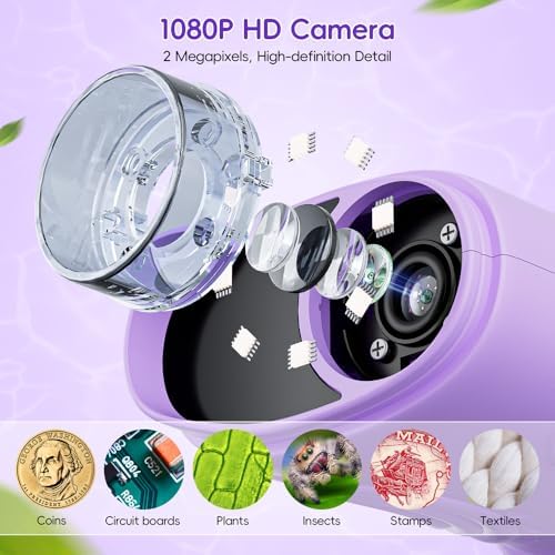 Temodu Kids Microscope 2.0" Screen 1000X Digital Microscope for Kids, Mini Pocket Handheld Microscopes for Children Birthday Festival Gift, Science Education Fun Toys for Boys Girls Ages 4-12 (Purple) - Image 3