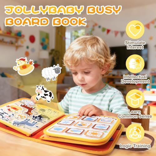 Jollybaby Soft Busy Books Sorting Toy for 18 M+ Baby Yellow - Happy Farm - Image 2