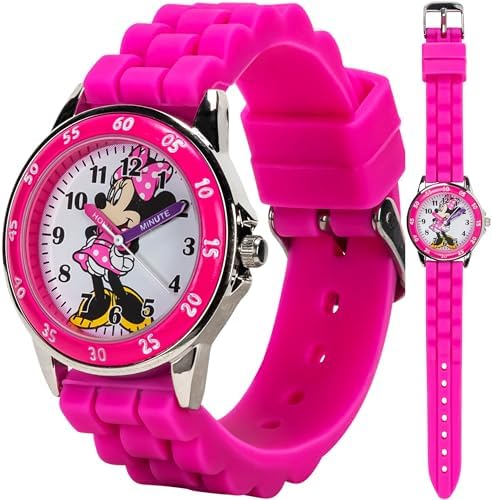 Minnie Mouse Time Teacher Watch for Girls - Analog Time Learning with Easy-to-Read Numbers and Comfortable Silicone Band by Accutime