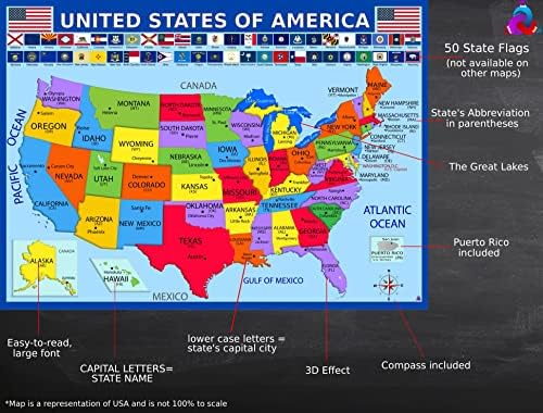 World Map, United States Map, and Solar System Poster with Extra Features – Laminated 14x19.5 in – Educational Posters, Classroom Decorations, Teachers Supplies, Virtual Learning for Kids, Homeschool Decor - Image 4