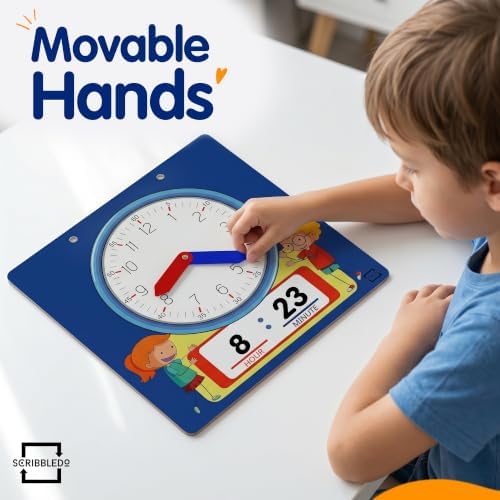 Scribbledo Learning Clock for Kids 13" Dry Erase Teaching Clock with Movable Hands Analog & Digital Time, Magnetic Backing, Hanging String & 2 Markers Classroom Homeschool - Image 6
