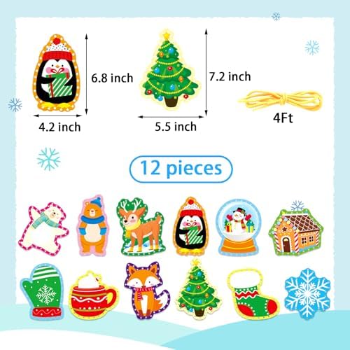 Winter Animal Lacing Cards For Kids 12 Packs Double Sided Sewing Kits Christmas Sewing Cards Educational & Learning Activities Fine Motor Skill for Boys Girls School Winter Holiday Party Supplies - Image 4