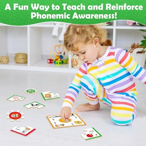 Torlam Phonics Puzzles Rhyming Games Phonics Games Flash Cards for Kids Toddler, Learn to Read Spelling Reading Sight Words, Short A E I O U Blends Site Words for Preschool Kindergarten Homeschool - Image 4
