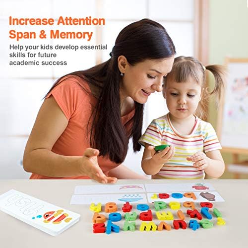 Coogam Read Spelling Learning Toy, Wooden Alphabet Flash Cards Matching Sight Words ABC Letters Recognition Game Preschool Educational Tool Set for 3 4 5 Years Old Girls and Boys Kids - Image 5