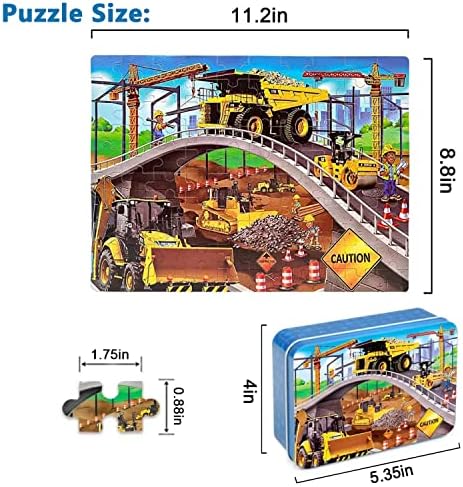 LELEMON Puzzles for Kids Ages 4-8,Construction Site 100 Piece Puzzles for Kids,Educational Kids Puzzles Jigsaw Puzzles in a Metal Box,Children 100 Piece Puzzle Games Puzzle Toys for Girls and Boys - Image 2