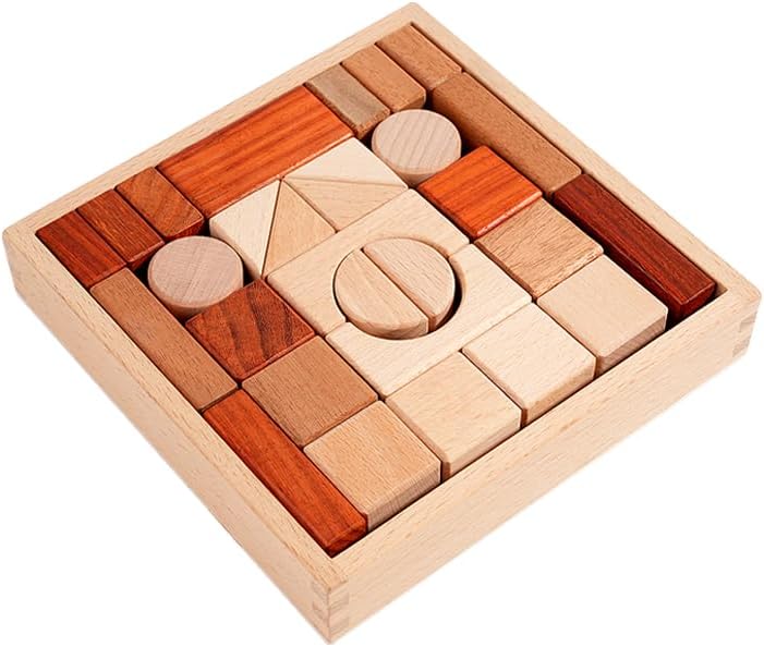 29 Pcs Wooden Building Block Toy, Natural Wood Blocks Set for Kids by YunHeXinQiaoToysFactory