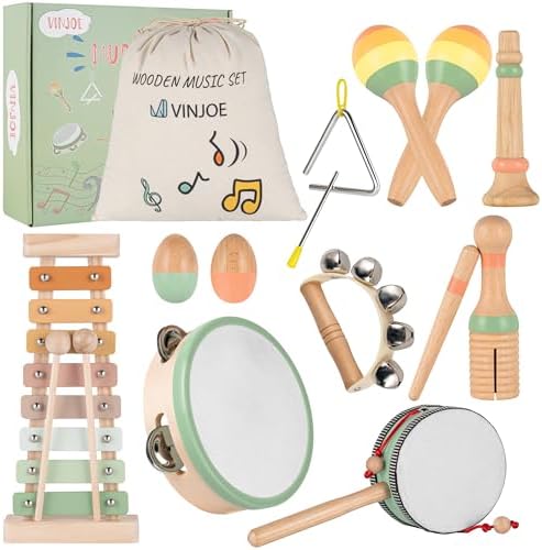 VINJOE Baby Musical Instruments-Toddler Montessori Wooden Musical Toys for Kids 1-3, Neutral Colors Percussion Instruments Set Early Learning Musical Toys for Preschool Educational Birthday Gifts by VINJOE