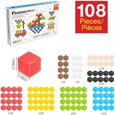 PicassoTiles 108 Piece Magnetic Cubes, 1 Inch STEM Building Set for Kids 3+ - Image 3