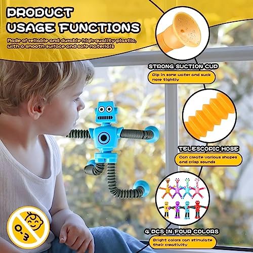 8pc Robot Giraffe Sensory Travel Toys for Toddlers Boy Ages 3 4 5 6 7 8, Airplane Activities Suction Autism Pop Tube Fidget Autistic Stocking Easter Basket Stuffer Valentine Gift for Kids - Image 3