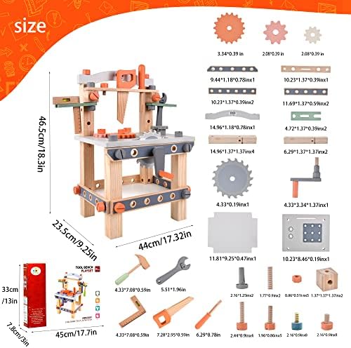 varbertos Wooden Tool Bench for Kids Toddlers, Pretend Play Workbench Set Workshop Workbench Construction Toys Gift for 3 4 5 Years Old Girls & Boys - Image 6