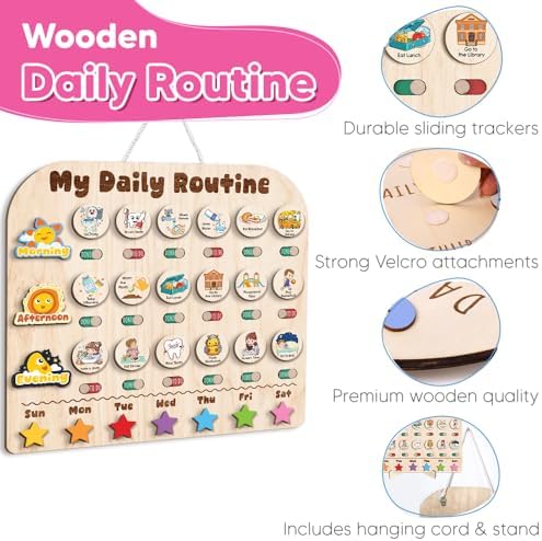 Wooden Daily Routine with Stars, Chore Chart for Kids, Visual Schedule for Kids, Morning Evening Routine Chart, Preschool Routine Chart, Routine Chart for Kids - Image 6