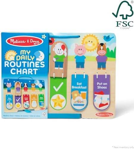 Melissa & Doug My Daily Routines Chart, Wooden Daytime and Nighttime Habit Tracker with Multi-Lingual Stickers, Hands-On, Screen-Free Preschool Toys for Girls & Boys Ages 3+ - FSC Certified - Image 3