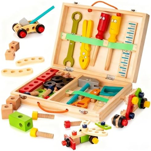 Wooden Kids Tool Kit, Montessori Tool Set Toys for Boys Girls 3+ by KIDWILLTOY
