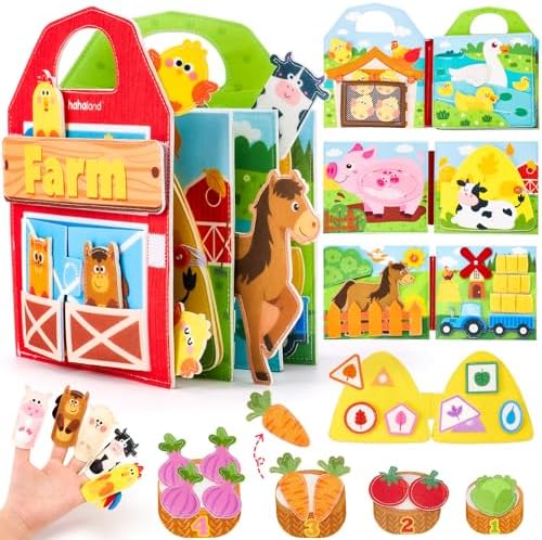 hahaland Busy Board for 1 Year Old - Farm Animals Quiet Busy Book for Toddlers 1-3 and Baby Tissue Box Toy - Silicone Baby Toys 6-12 Months, Montessori Toy for Boy Girl Gifts - Image 2