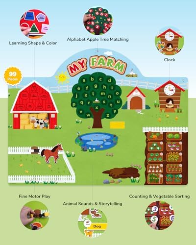 CHEFAN 99 Pcs Farm Animals Felt Story Board Set, 3.9 Ft Preschool Farmhouse Barnyard Theme Flannel Board Storytelling Early Learning, Interactive Wall Hanging Play Set for Toddlers Kids Children - Image 2