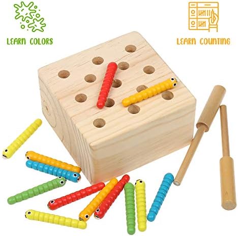 Boxiki kids Wooden Montessori Toys for Babies, Toddlers & Kids, Fine Motor Skills, Magnetic Worm Game for 3 Years Old - Image 3