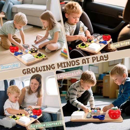 Fidget Spinner Pad Busy Board Toys Robot Fidget Spinner Music Box Switch Latches Keyboard Sensory 11 in 1 Wooden Montessori Travel Activity Board Focus Toy Motor Skills Gift for Girls Boys - Image 4