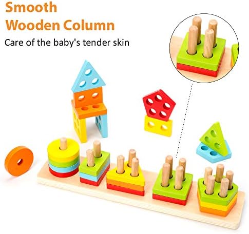 WOOD CITY Montessori Wooden Shape Sorter & Stacking Blocks, Sensory Toddler Toys for Early Learning, Fine Motor Skill Development, Birthday Gift Set for Toddler Boys and Girls - Image 5
