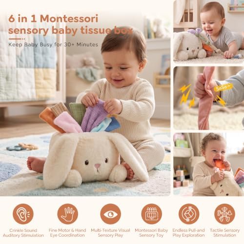 Baby Bunny Tissue Box Toy,Montessori Sensory Toys for Babies 6-12 Months - Image 3