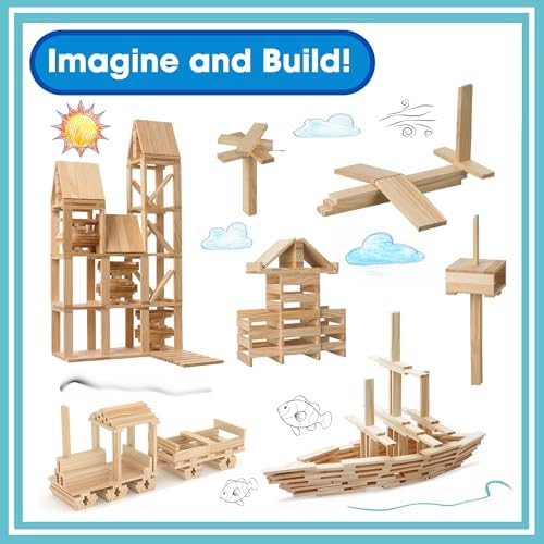 Wooden Building Blocks Set - 200-Piece Plank Block Construction Toys, STEM Educational Wood Toy for Kids and Toddlers - Image 3