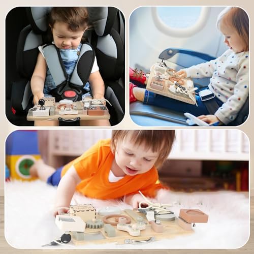 Joyreal Wooden Busy Board for Toddlers, Montessori Toys for 1 2 3 Year Old, Sensory Activity Board with Music Box & 12 Motor Skill Activities, Educational Travel Toys Gift for Boys Girls - Image 6