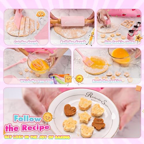 Kids Baking Cooking Set Real & Toddler Kid Apron, Kids Knife Set for Real Cooking & Basket,Food-Grade Material,Montessori Toddler Kitchen Tools, Christmas Birthday Gift for 3-10 Year Old Girls Boys - Image 4