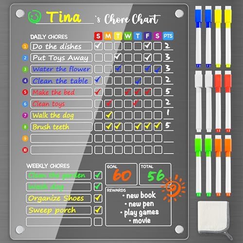 PigPotParty Acrylic Magnetic Chore Chart for Kids, Large 12x16 Inch, 1 Pack by PigPotParty