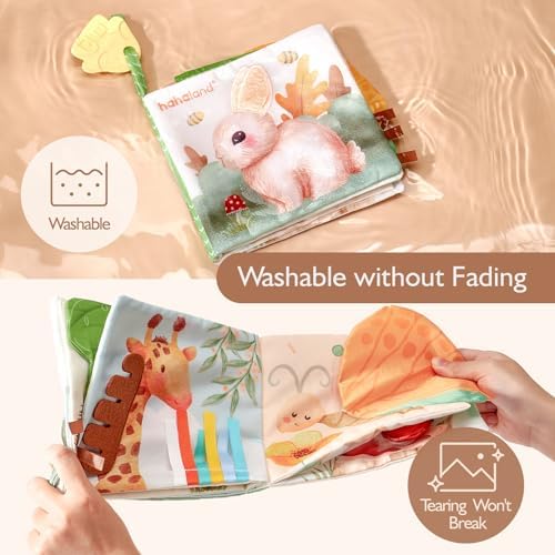 hahaland Baby Soft Cloth Crinkle Books Touch and Feel Sensory Infant Toy - Image 5