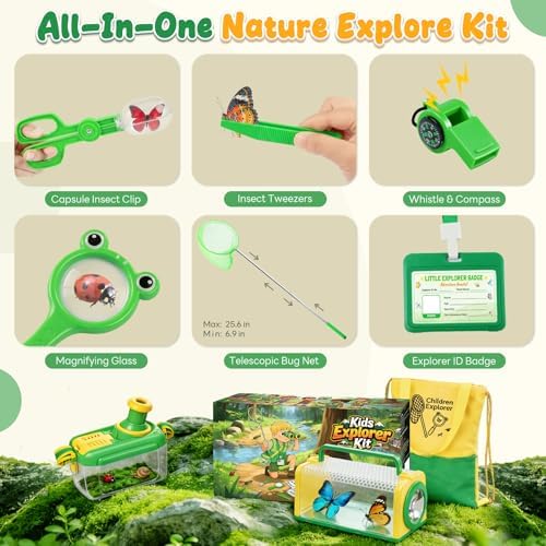 Bug Catcher for Kids, 24PCS Bug Catching Kit with Vest & Bag, Magnifying Glass Butterfly Net Kids Binoculars, Outdoor Exploration Camping Toys Gift Insect Catcher for Boys Girls Age 3-8 - Image 6