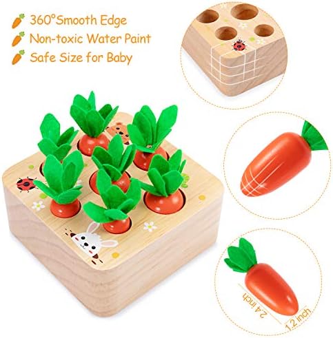 Montessori Toys Baby Easter Toys for Toddlers 1-3 Years Old, Educational Wooden Carrot Toys Shape Size Sorting Matching Puzzle, Great Baby Easter Gifts Birthday Gift Toy - Image 4