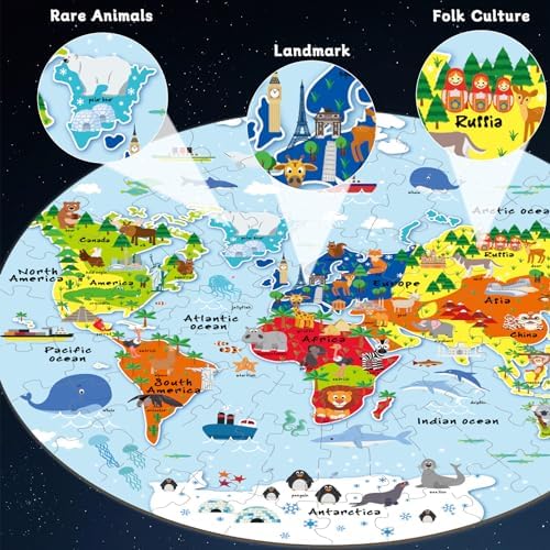 2 Sets World Puzzle United States Map Puzzle with Poster World and US Geography Jumbo Round Floor Puzzles Jigsaw for Kids Ages 3-5 Educational Learning Toys Puzzles Valentines Birthday Gift 70 Pieces - Image 4